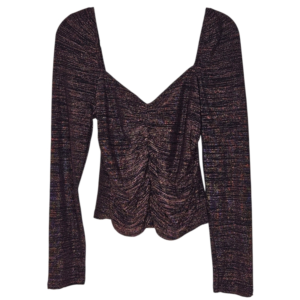 MINKPINK Imane Ruched Metallic Top, Black Bronze, Size L, NWT - Picture 3 of 11